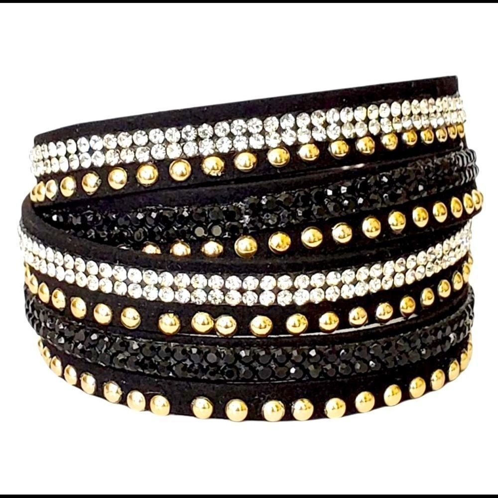 Punk Rock Rhinestone Black Wrap Bracelet